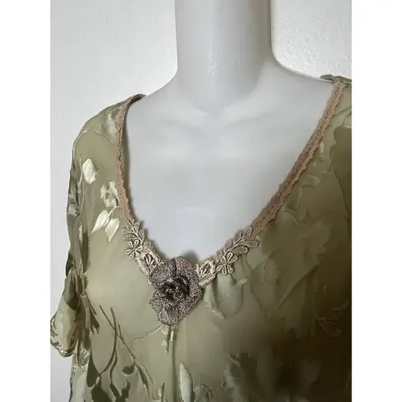 Vintage Spencer Alexis Silk Skirt Top Set Green Lace Velvet Burnout Size 12 - Picture 7 of 12